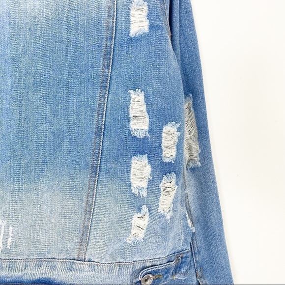 CI SONO Light Denim Distressed Jean Jacket Coat Destroyed Casual Trendy Large - Picture 8 of 9